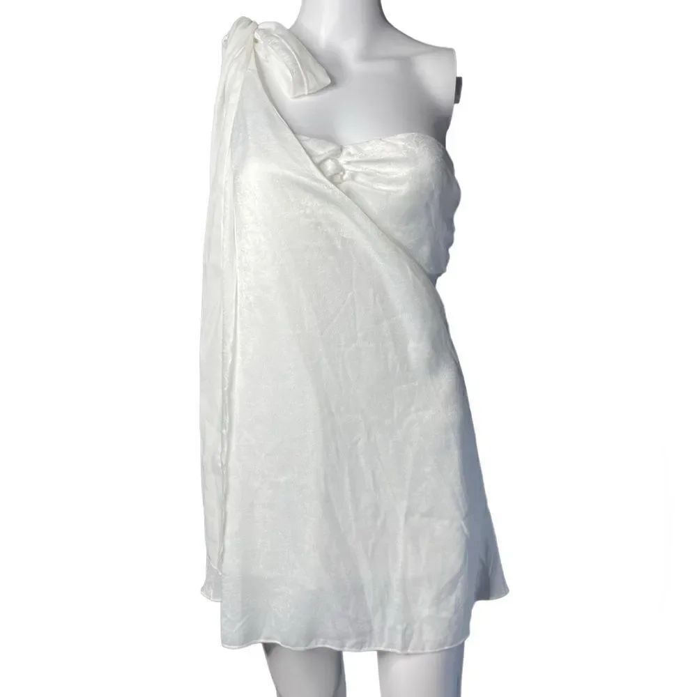 SHEIN One Shoulder Flowy Mini Dress White Size XS